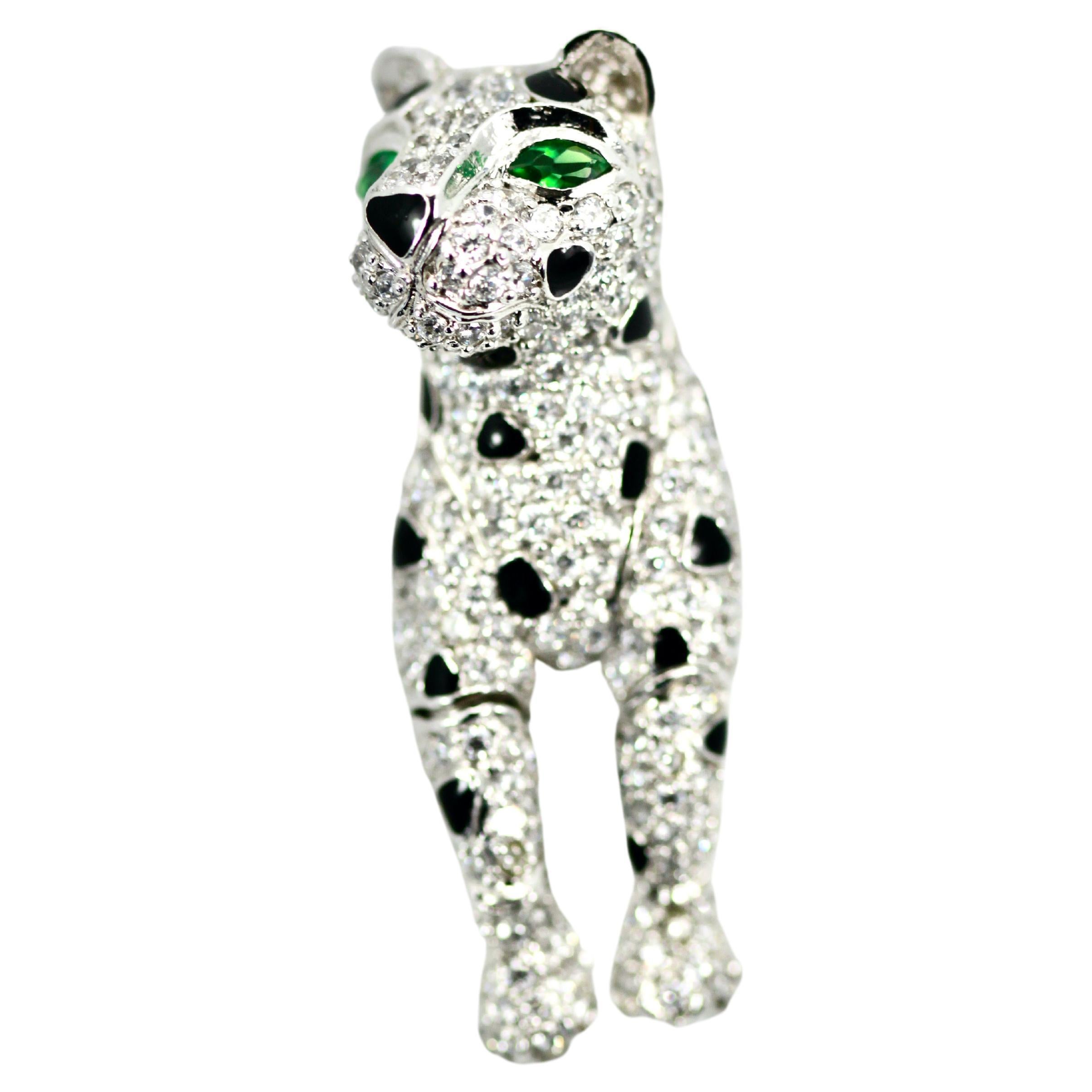 Panther-Ohrringe aus Sterlingsilber mit Diamanten und Onyx Tremblant im Angebot