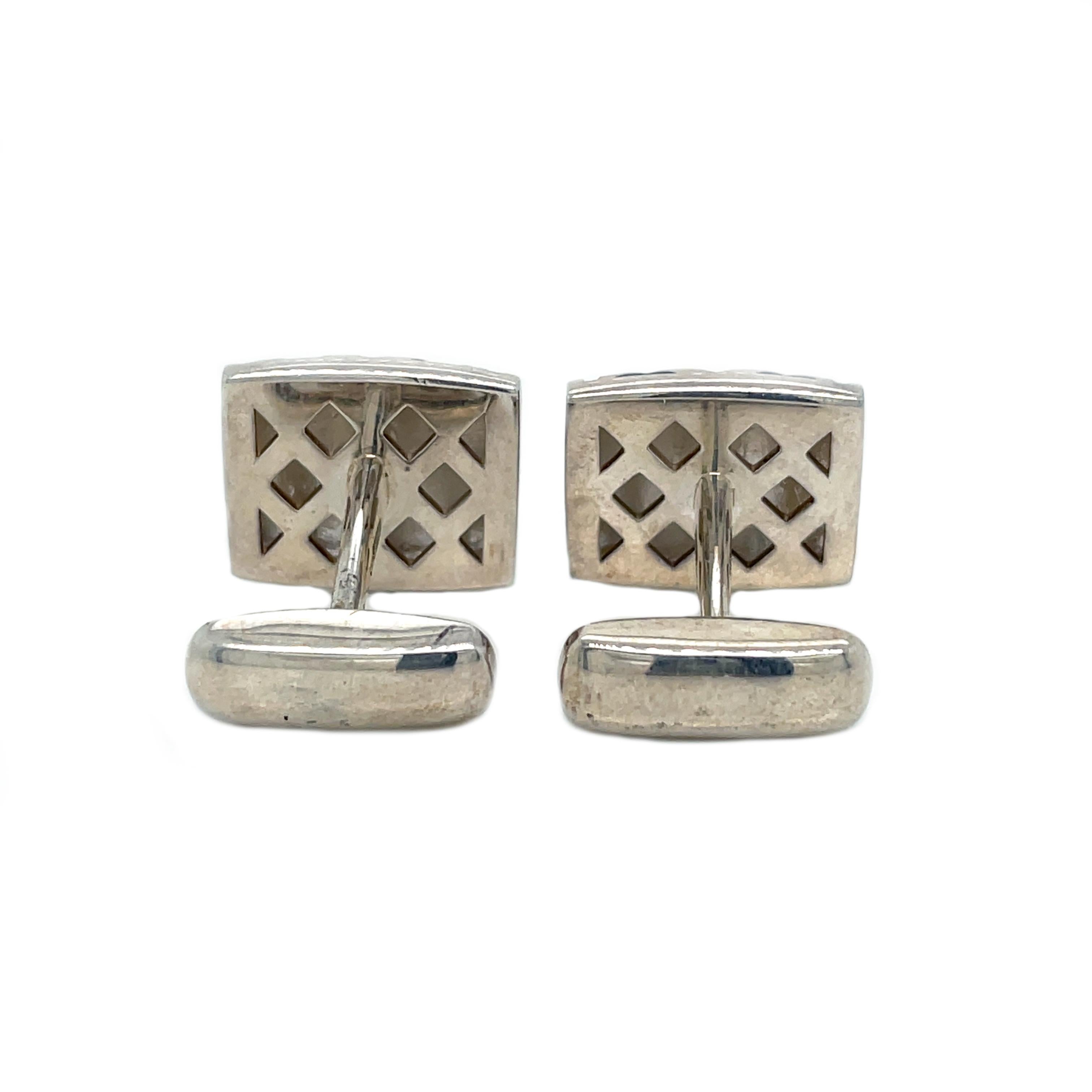 Boutons de manchette en argent sterling  motif de diamant en vente 1