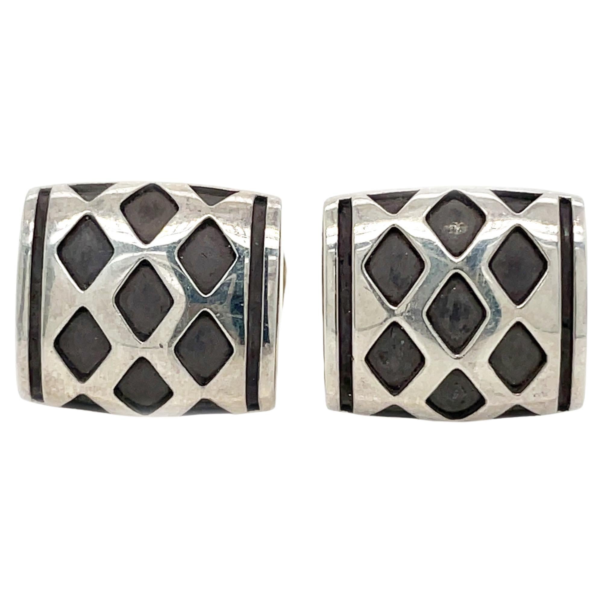 Sterling Silver Diamond Pattern Cufflinks For Sale