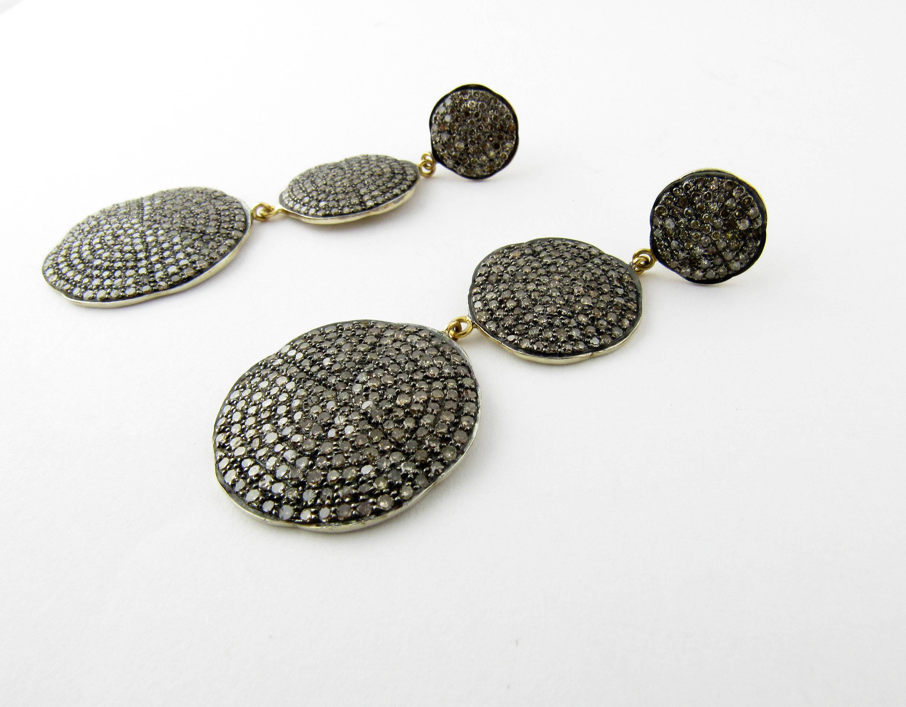 Sterling Silver Diamond Pave Dangle Earrings In Excellent Condition In Washington Depot, CT
