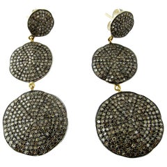 Vintage Sterling Silver Diamond Pave Dangle Earrings