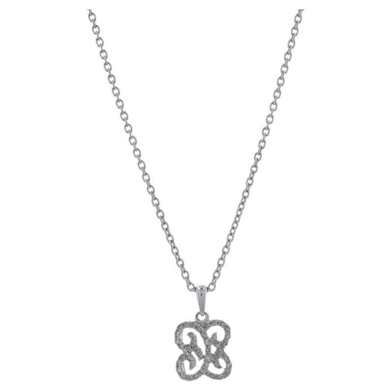 Sterling Silver Diamond Pendant Necklace 18" - 925 Single Cut .20ctw Scrollwork For Sale