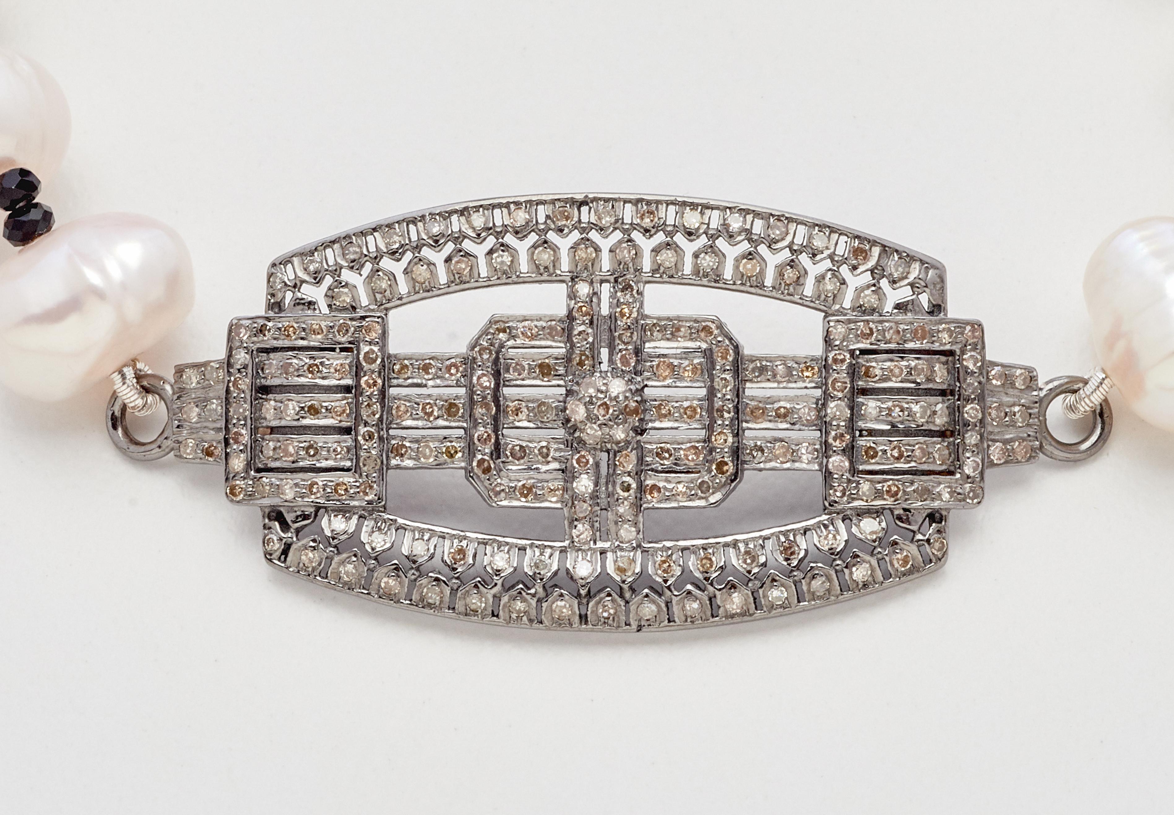 Diamant-Art Placket-Armband mit natürlichen Perlen und schwarzem Spinell (Kunsthandwerker*in) im Angebot