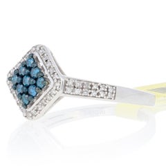 Sterling Silver Diamond Ring, 925 Round Brilliant .33ctw Blue Cluster Halo