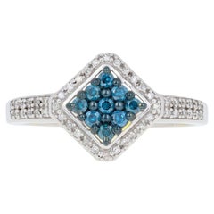 Bague en argent sterling avec diamants ronds brillants 925 et halo de diamants bleus 0,33 carat