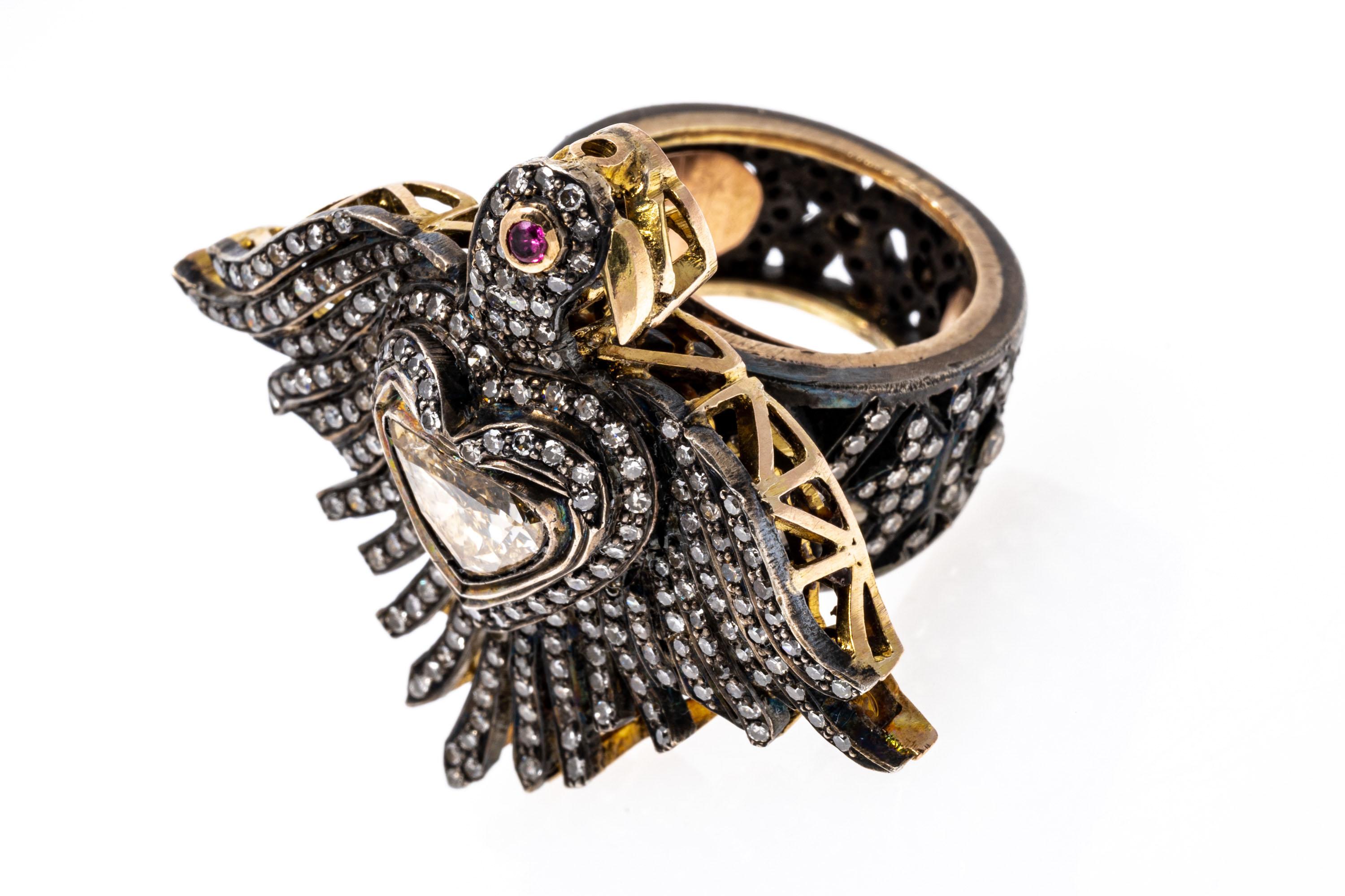 Sterling Silver Diamond Rising Eagle Ring, App. 2.50 TCW In Good Condition For Sale In Southport, CT