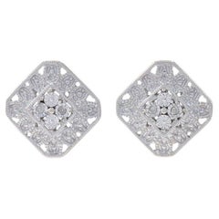 Sterling Silver Diamond Stud Earrings - 925 Single Cut Etched Milgrain Pierced
