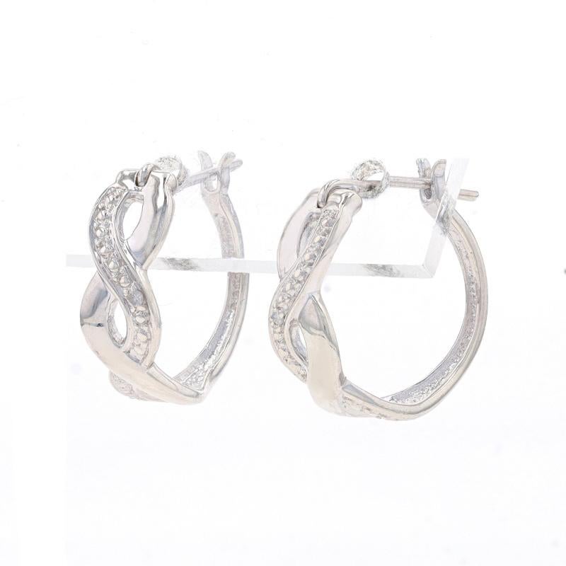 Sterling Silver Diamond Twist Hoop Earrings - 925 Single Pierced