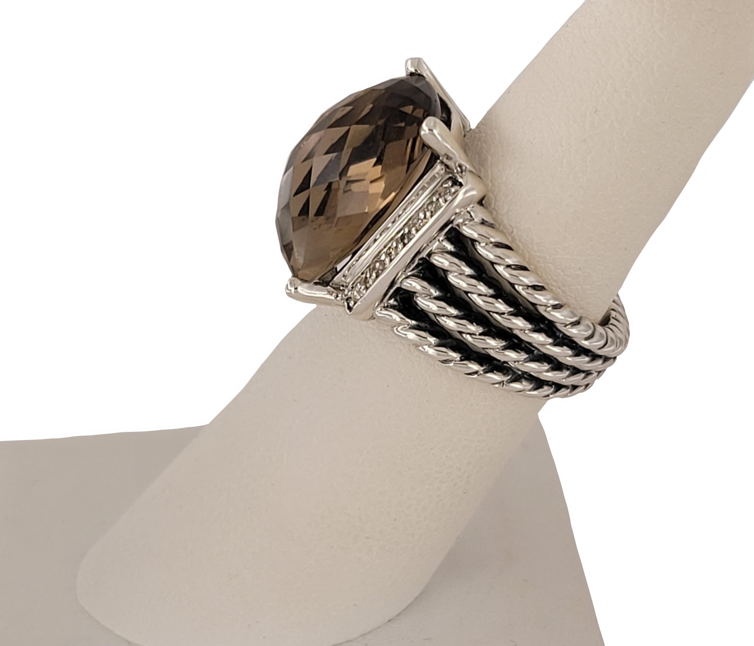 Taglio radiant Anello con diamante Wheaton in argento sterling e quarzo fumé in vendita
