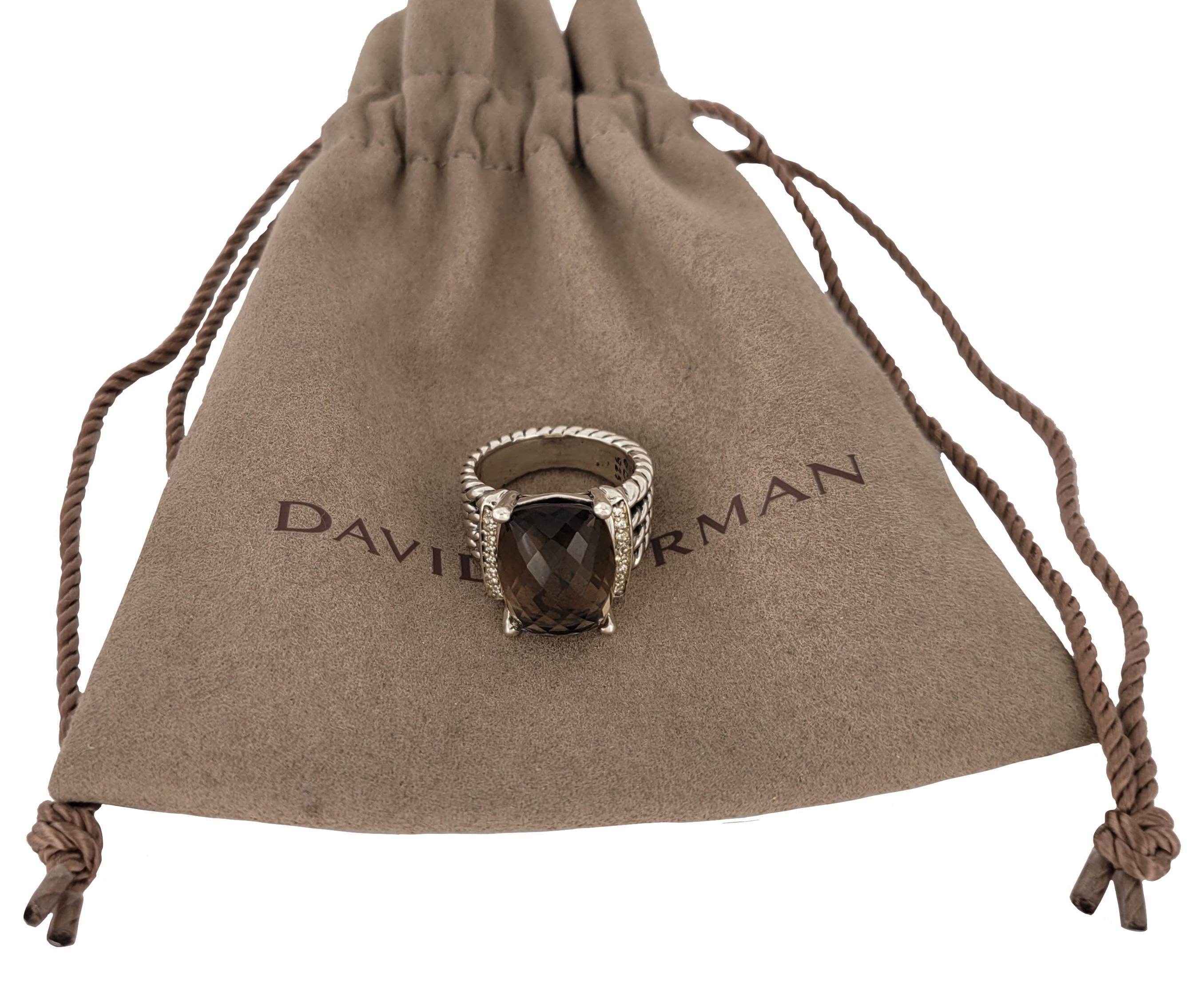 Donna Anello con diamante Wheaton in argento sterling e quarzo fumé in vendita
