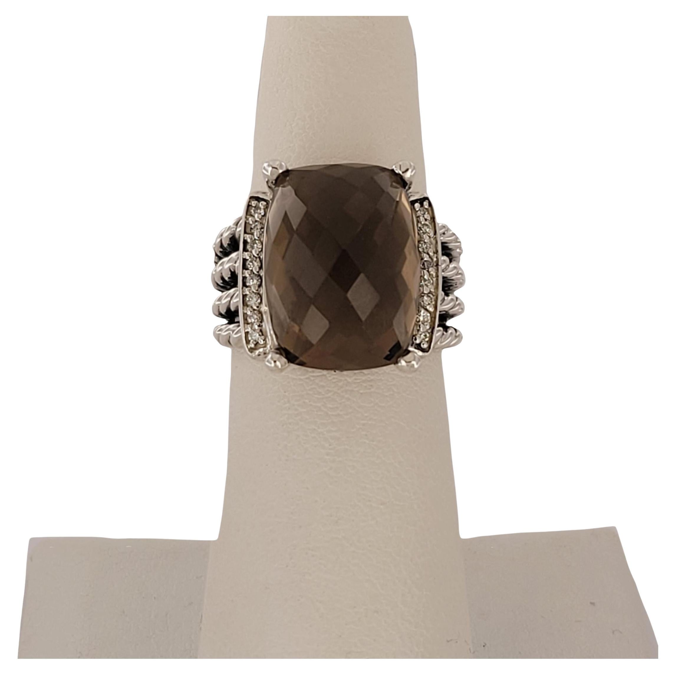 Sterling Silver Diamond Wheaton Smoky Quartz Ring
