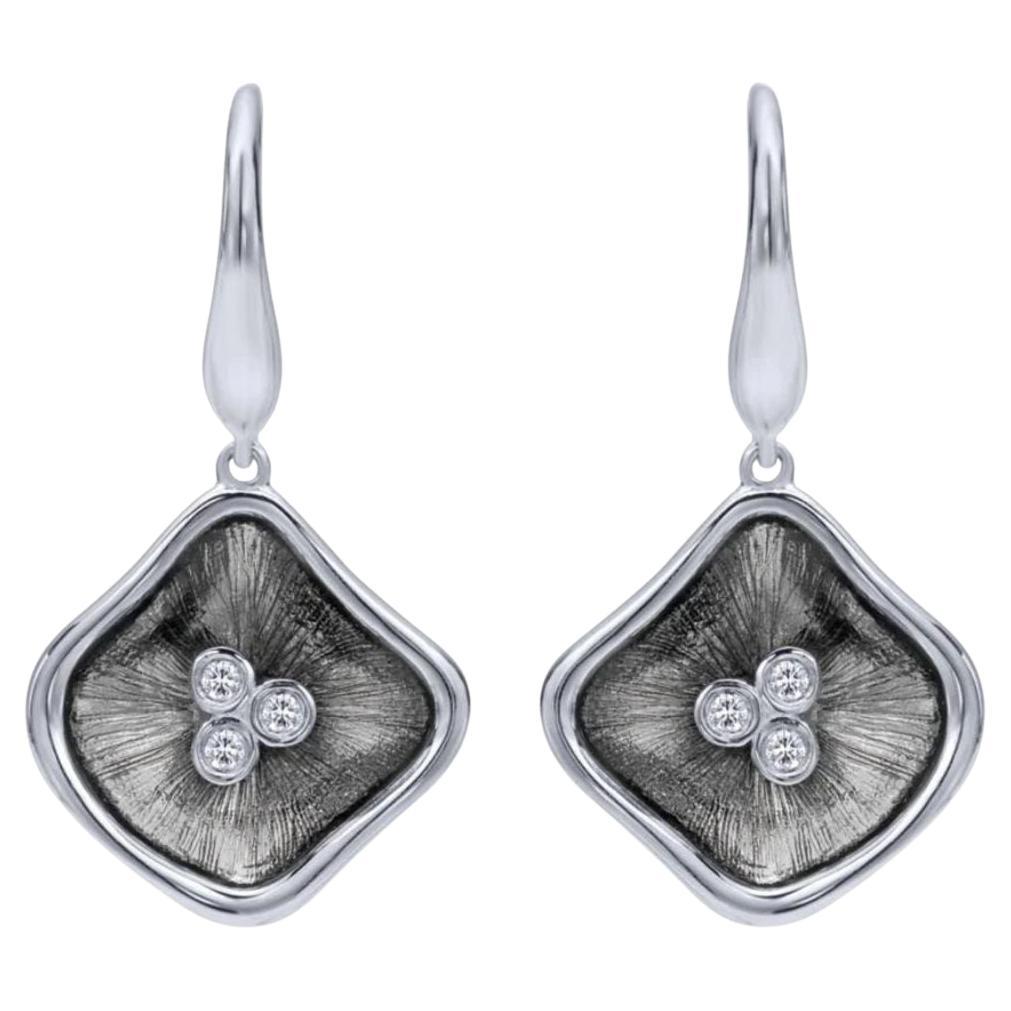 Sterling Silver, Diamonds and Black Rhodium Drop Earrings