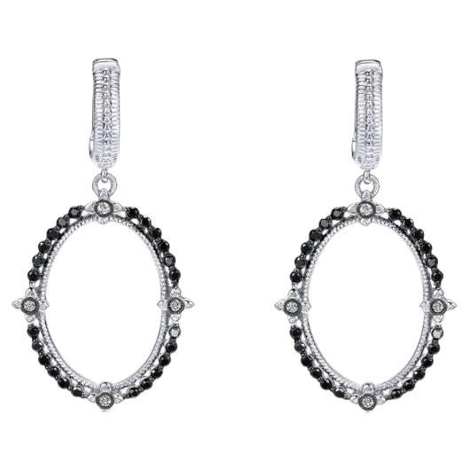   Sterling Silver, Diamonds and Black Spinel Drop Earrings For Sale