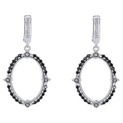   Sterling Silver, Diamonds and Black Spinel Drop Earrings