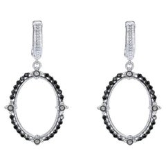 Sterling Silver, Diamonds and Black Spinel Drop Earrings