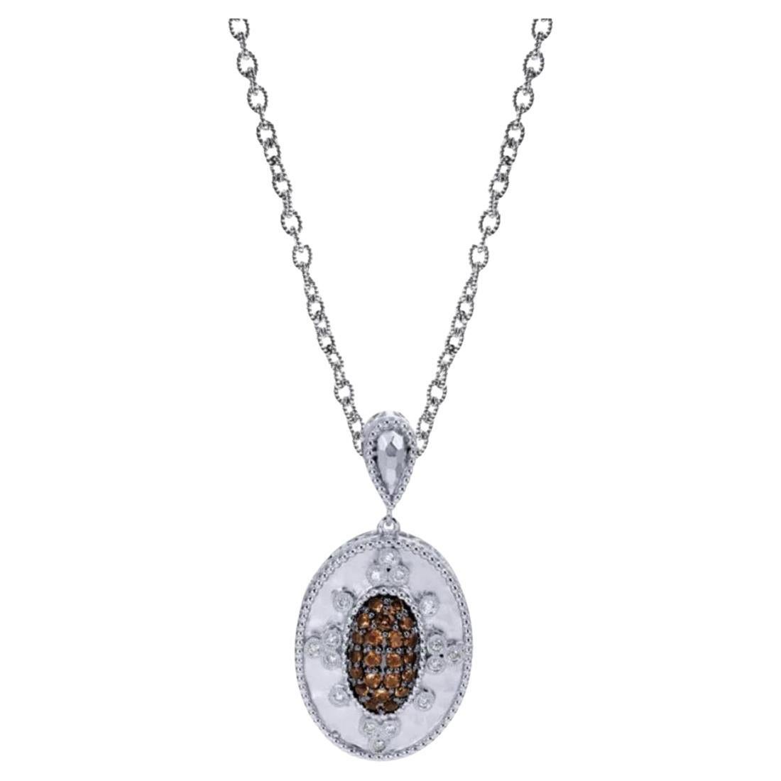   Sterling Silver, Diamonds and Smoky Topaz Pendant For Sale
