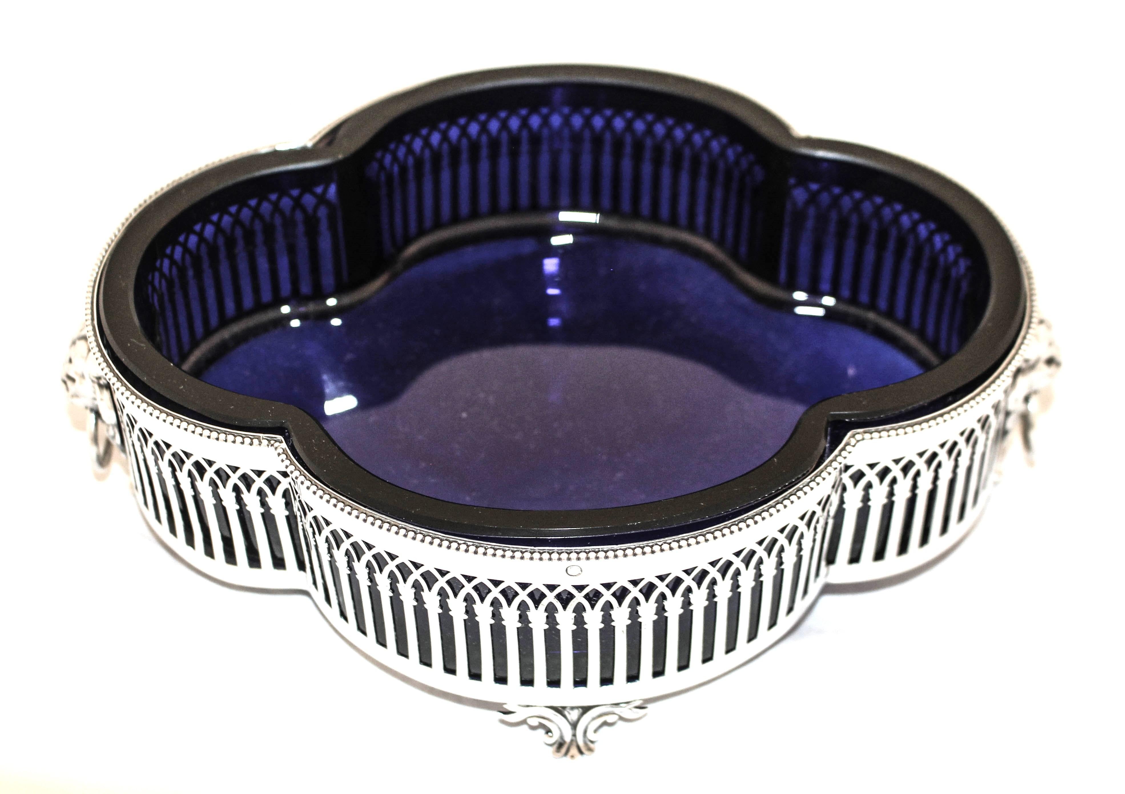 Dutch Sterling Silver Dish with Cobalt Liner
