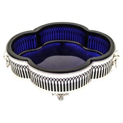 Antique Sterling Silver Dish with Cobalt Liner
