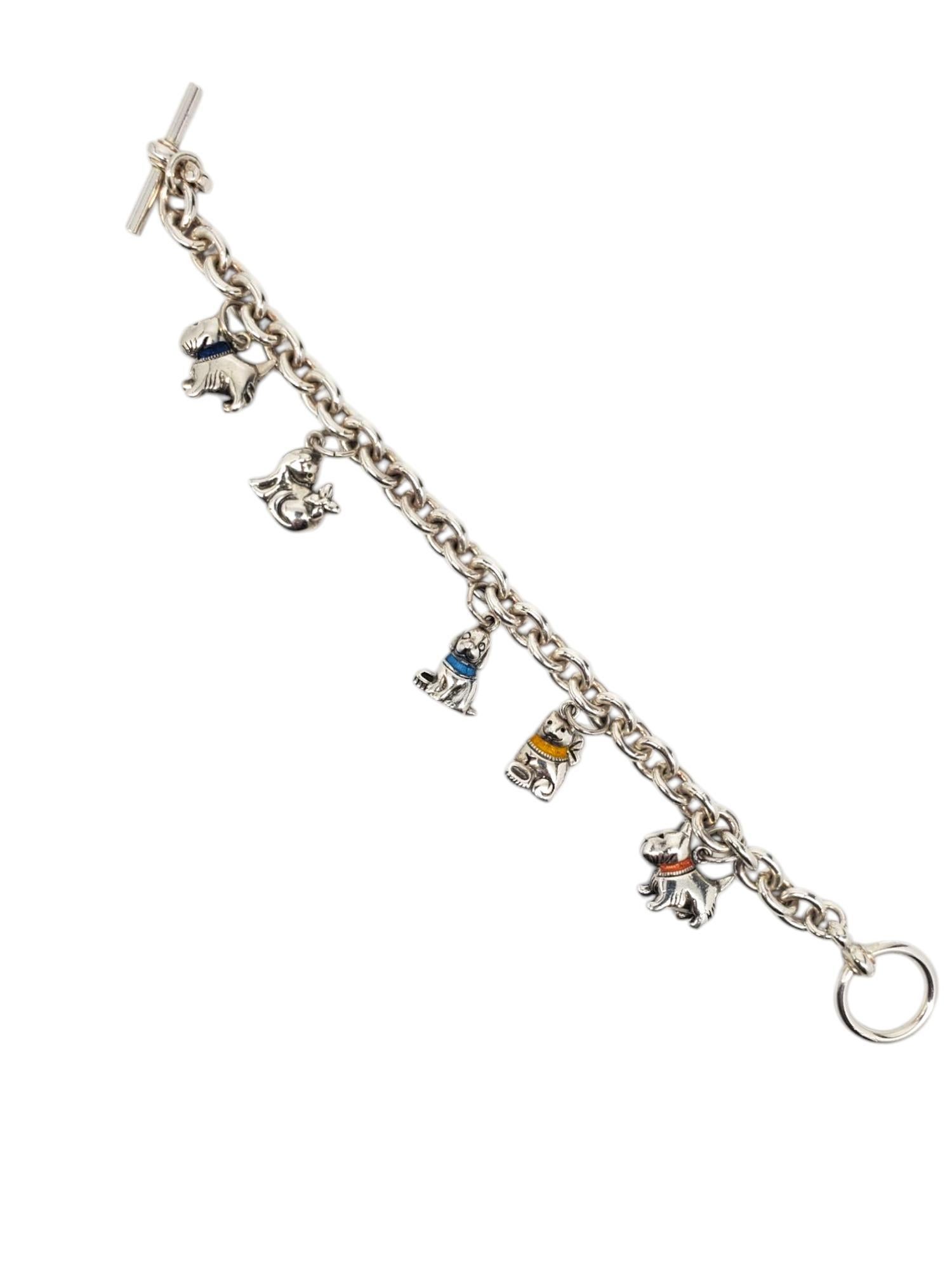 Bracciale con charm a forma di cane e gatto in argento Sterling #21173 In condizioni buone in vendita a Washington Depot, CT