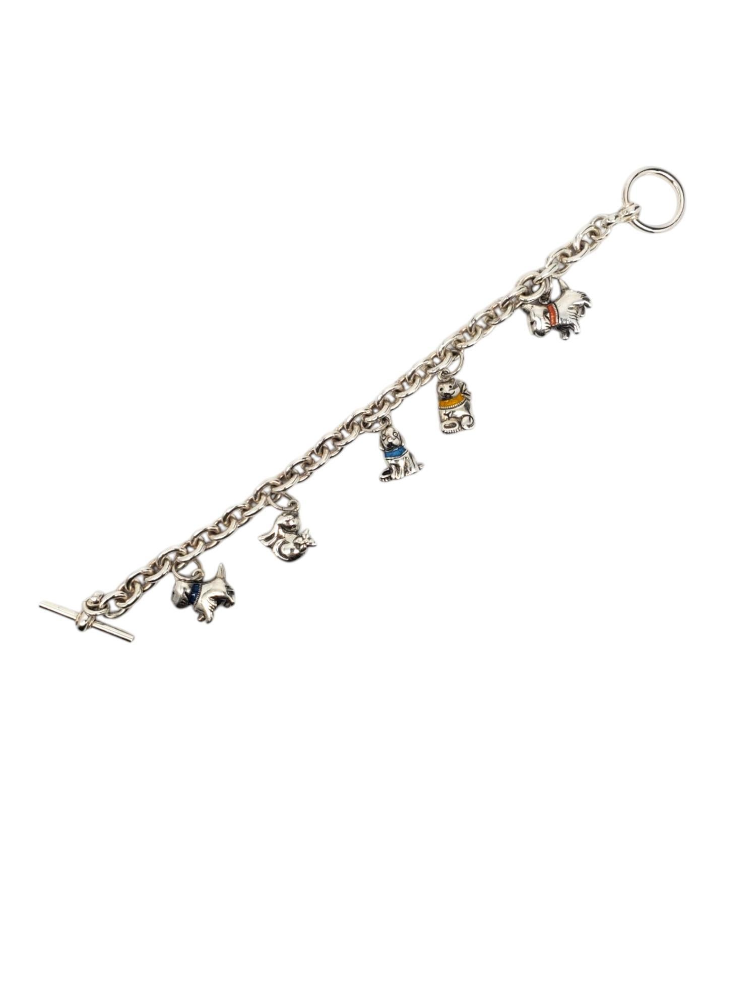Donna Bracciale con charm a forma di cane e gatto in argento Sterling #21173 in vendita