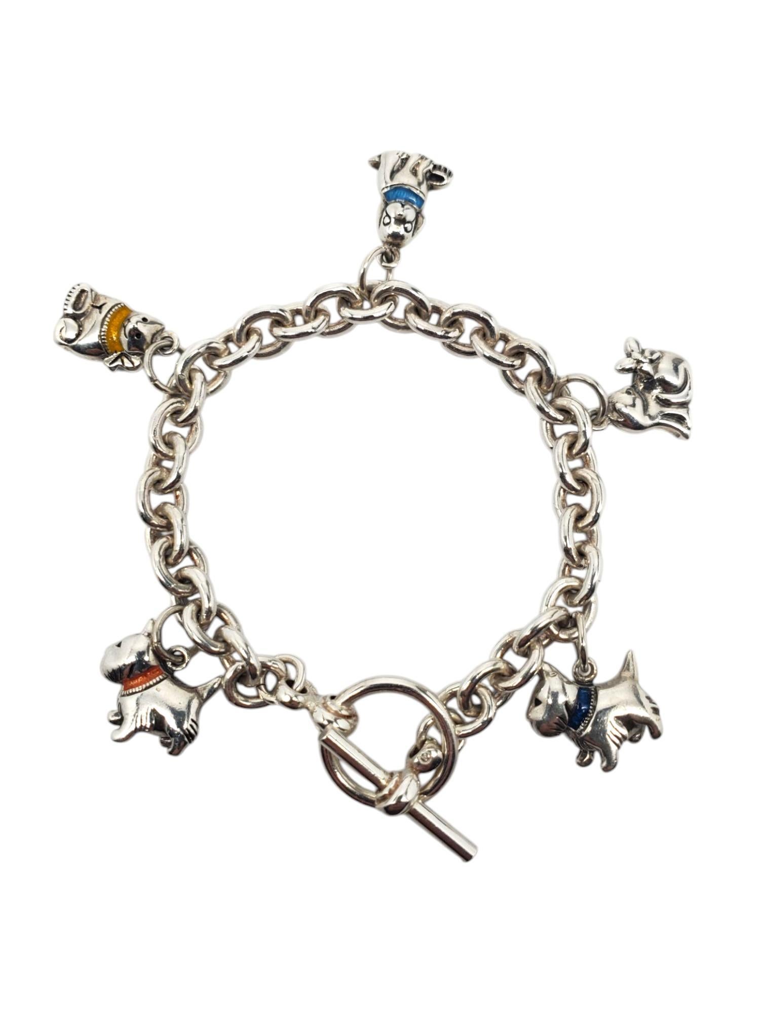 Bracciale con charm a forma di cane e gatto in argento Sterling #21173 in vendita 1