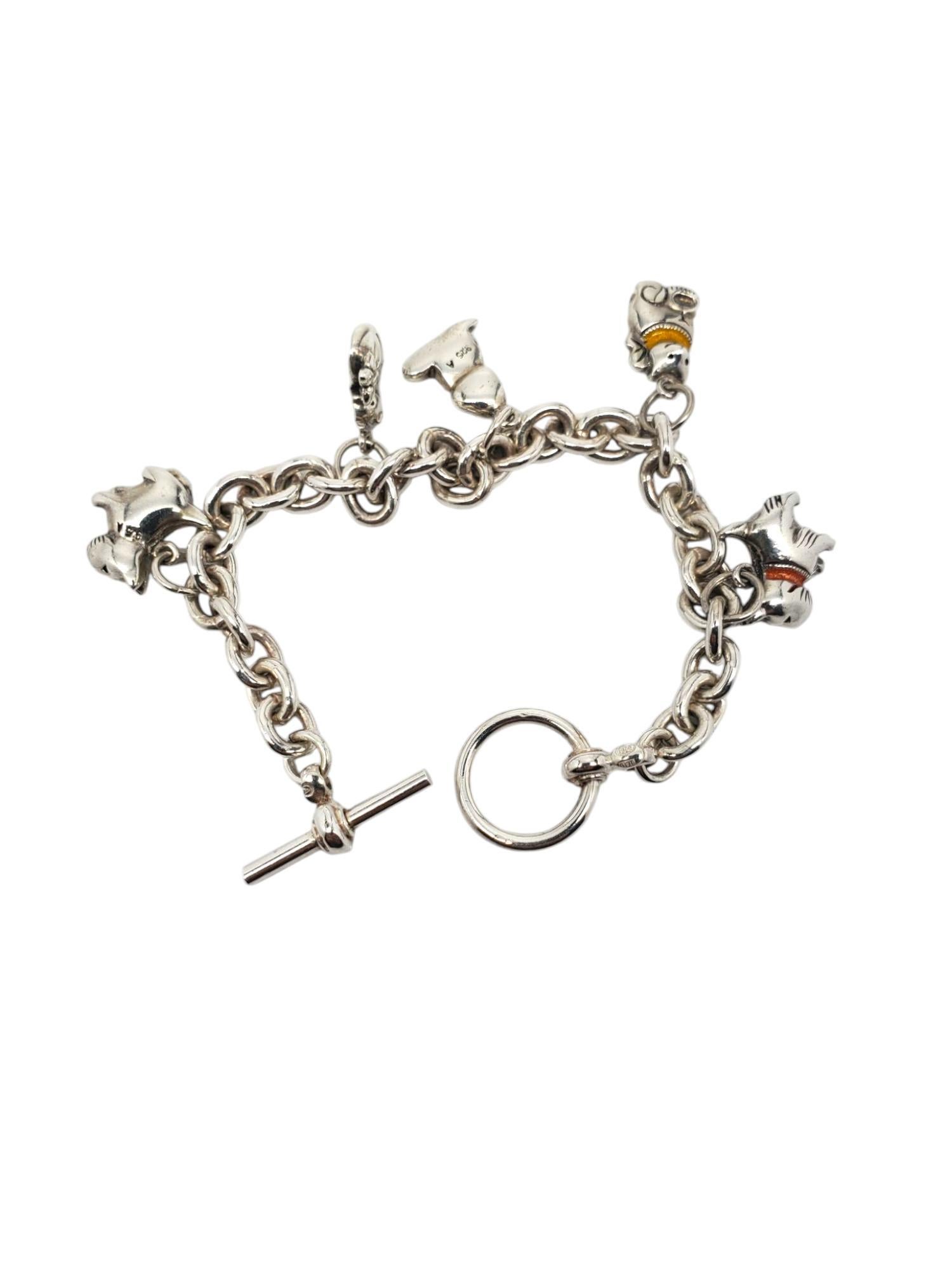Bracciale con charm a forma di cane e gatto in argento Sterling #21173 in vendita 2