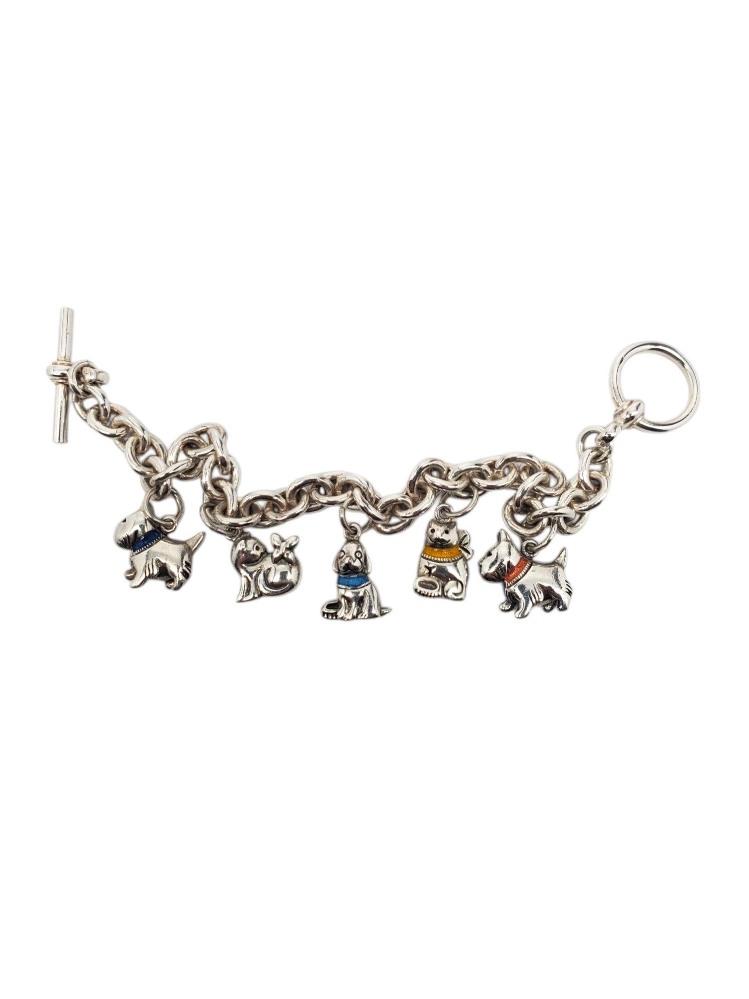 Bracciale con charm a forma di cane e gatto in argento Sterling #21173 in vendita 4