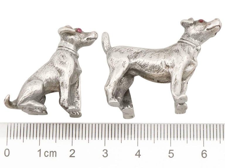 British Antique Sterling Silver Dog Menu / Card Holders For Sale