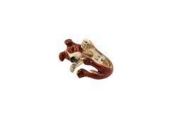 Sterling Silver Dog Puppy Animal Brown Pitbull Statement Open Hug Enamel Ring