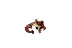 Sterling Silver Dog Puppy Animal Brown Pitbull Statement Open Hug Enamel Ring