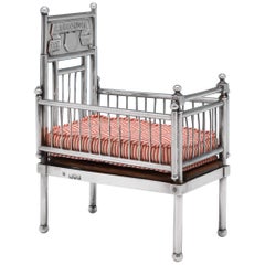Novelty Antique Sterling Silver Doll's House Model of 'The Alexandra Cot'