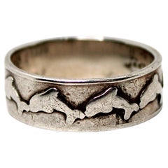 Sterling Silver Dolphin Motif Vintage Mens Ring