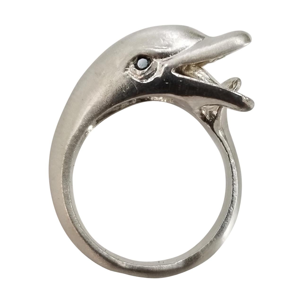 Sterling Silver "Dolphin" Ring with a Sapphire Eye For Sale