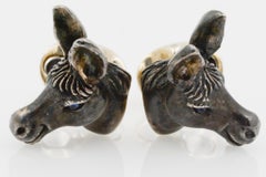Sterling Silver Donkey Head Blue Sapphire Eyes Cufflinks
