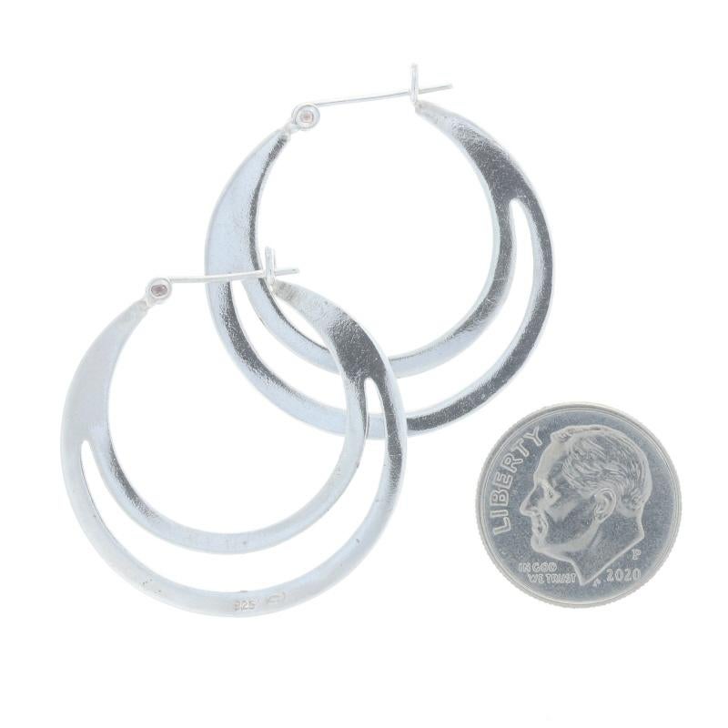 Women's Sterling Silver Double Circle Hoop Earrings - 925 Crescent Pierced For Sale