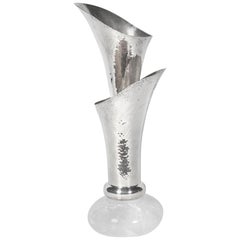 Sterling Silver Double Flower Vase with White Quartz Base, Ravissant, India