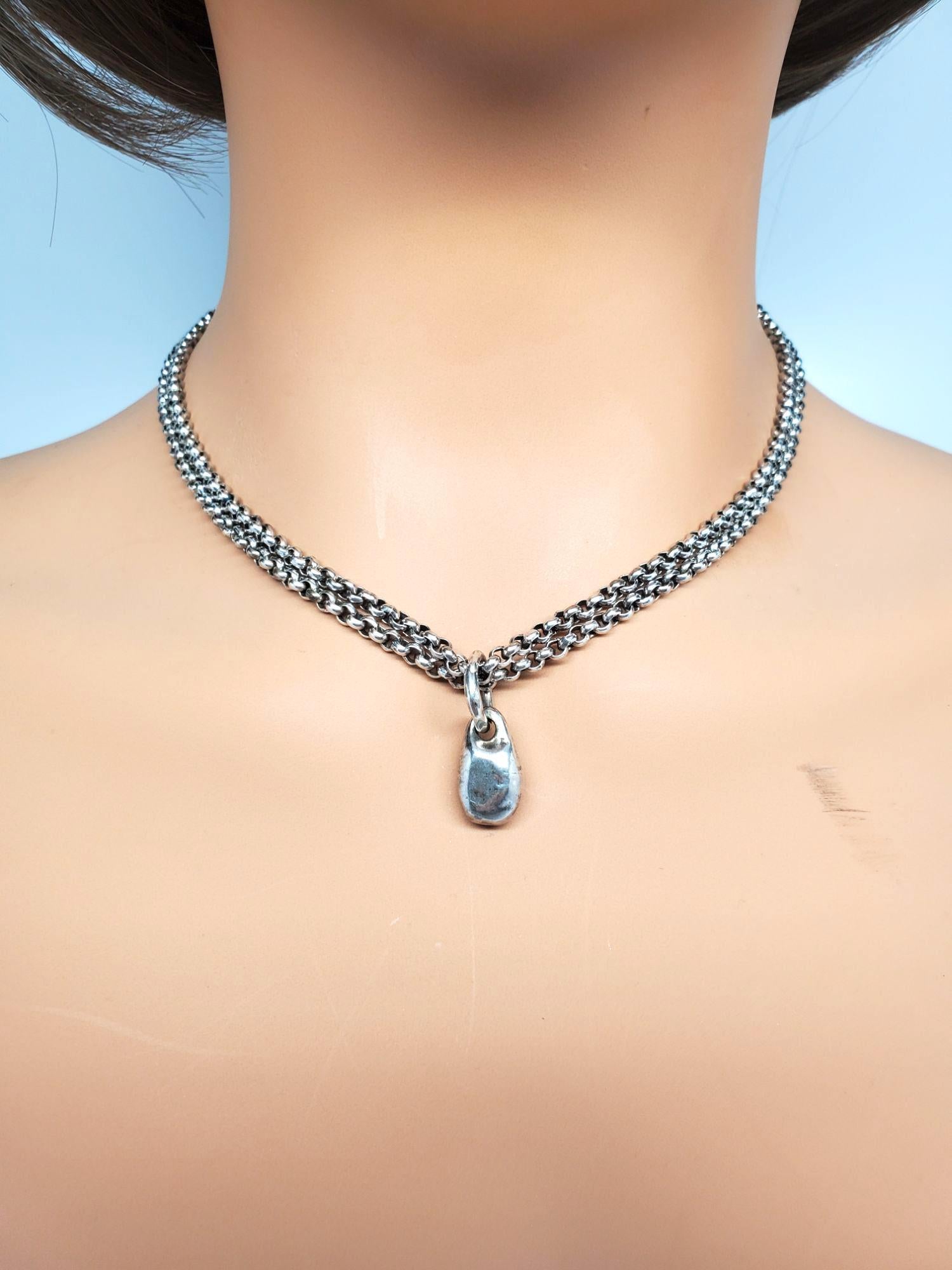 Collana a catena a doppio anello in argento sterling con ciondolo a forma di pepita #21175 in vendita 6