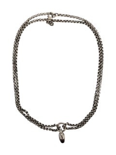 Sterling Silver Double Link Chain Necklace with Nugget Pendant #21175