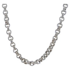 Sterling Silver Double Rolo Chain Necklace 17 1/2" - 925 Italy