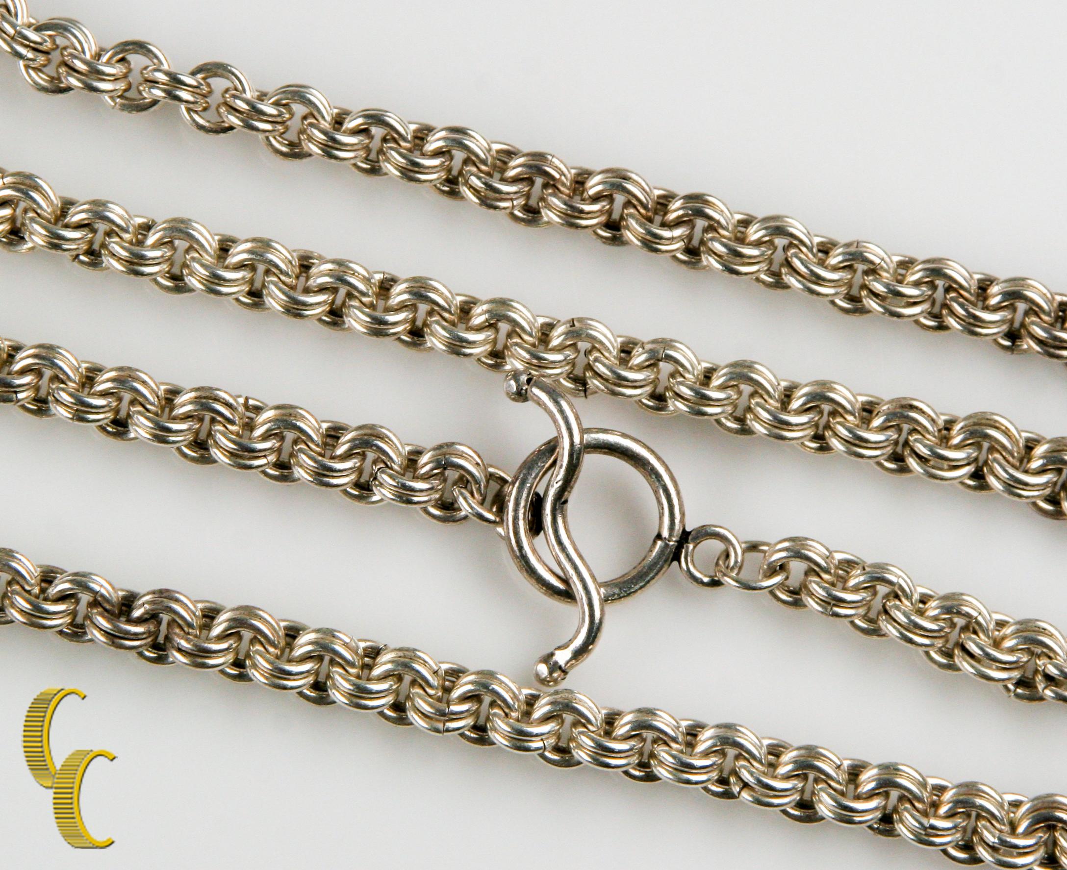 Moderno Collana a doppia catena Rolo in argento sterling con chiusura a ginocchiera in vendita