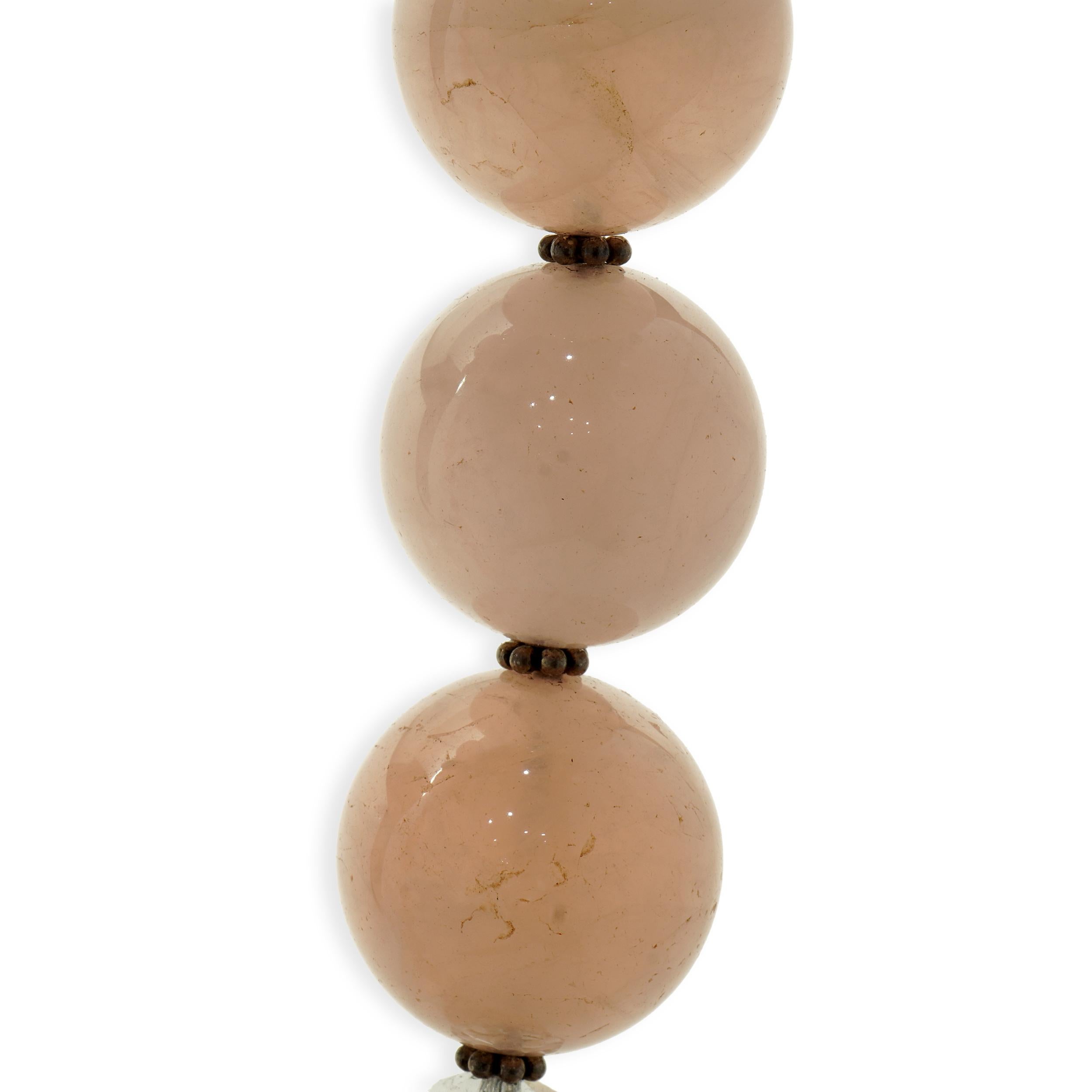 Taglio misto Collana a doppio filo di quarzo rosa in argento sterling in vendita