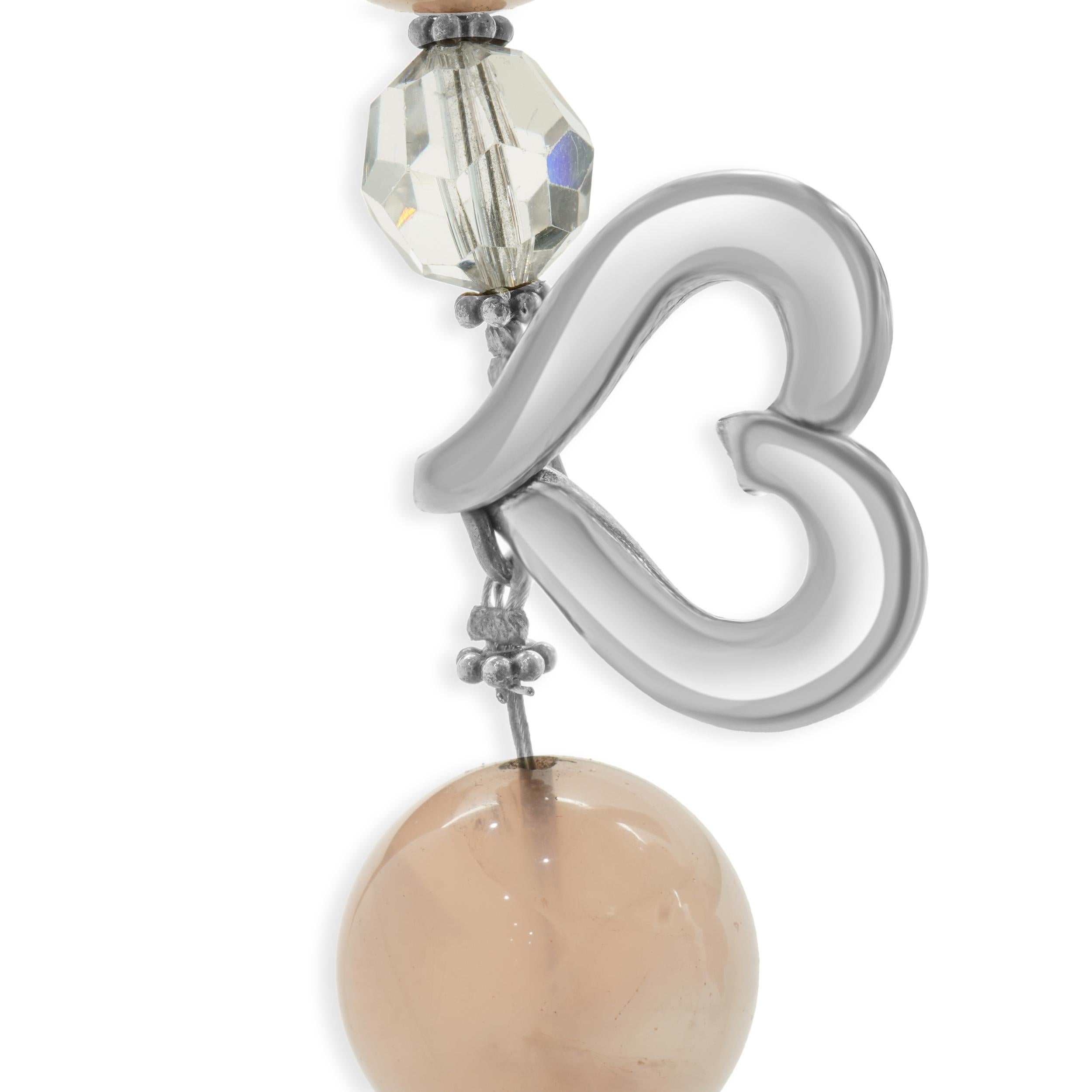 Collana a doppio filo di quarzo rosa in argento sterling In condizioni ottime in vendita a Scottsdale, AZ