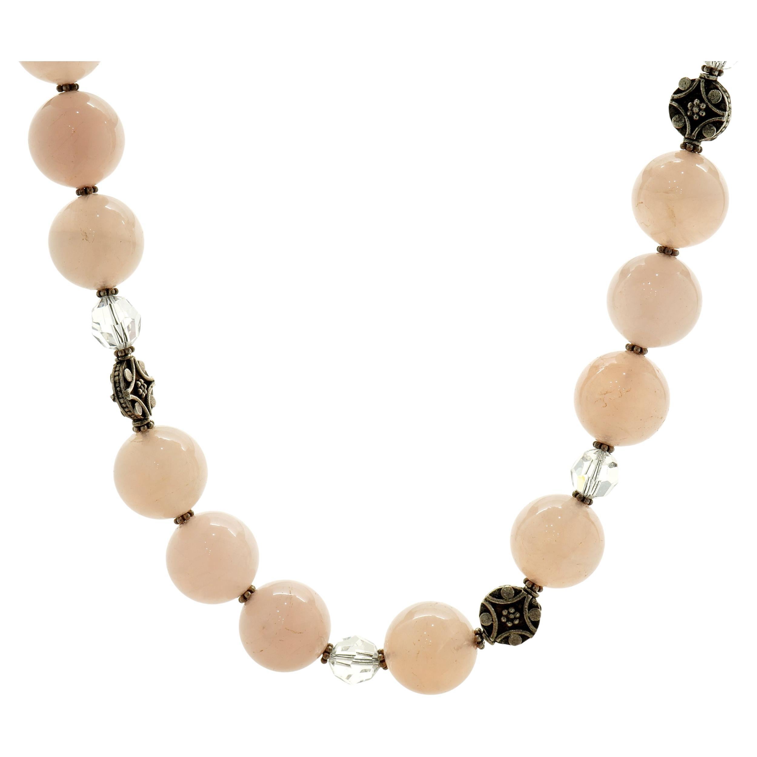 Collana a doppio filo di quarzo rosa in argento sterling in vendita