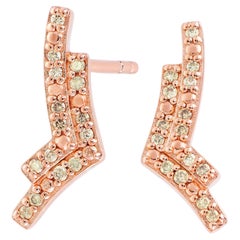 Sterling Silver Double Vertical and Brown Diamond 925 Bar Earring