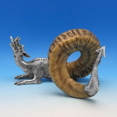 Antique Victorian Rams Horn and Sterling Silver Dragon Spirit Lamp from 1887