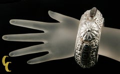 Sterling Silver Dragon Cuff Bracelet with Brown & White Stones, Size 7