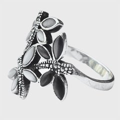 Chateau d'Argent Sterling Silver Dragonfly Ring with Moonglow Glass Marcasites