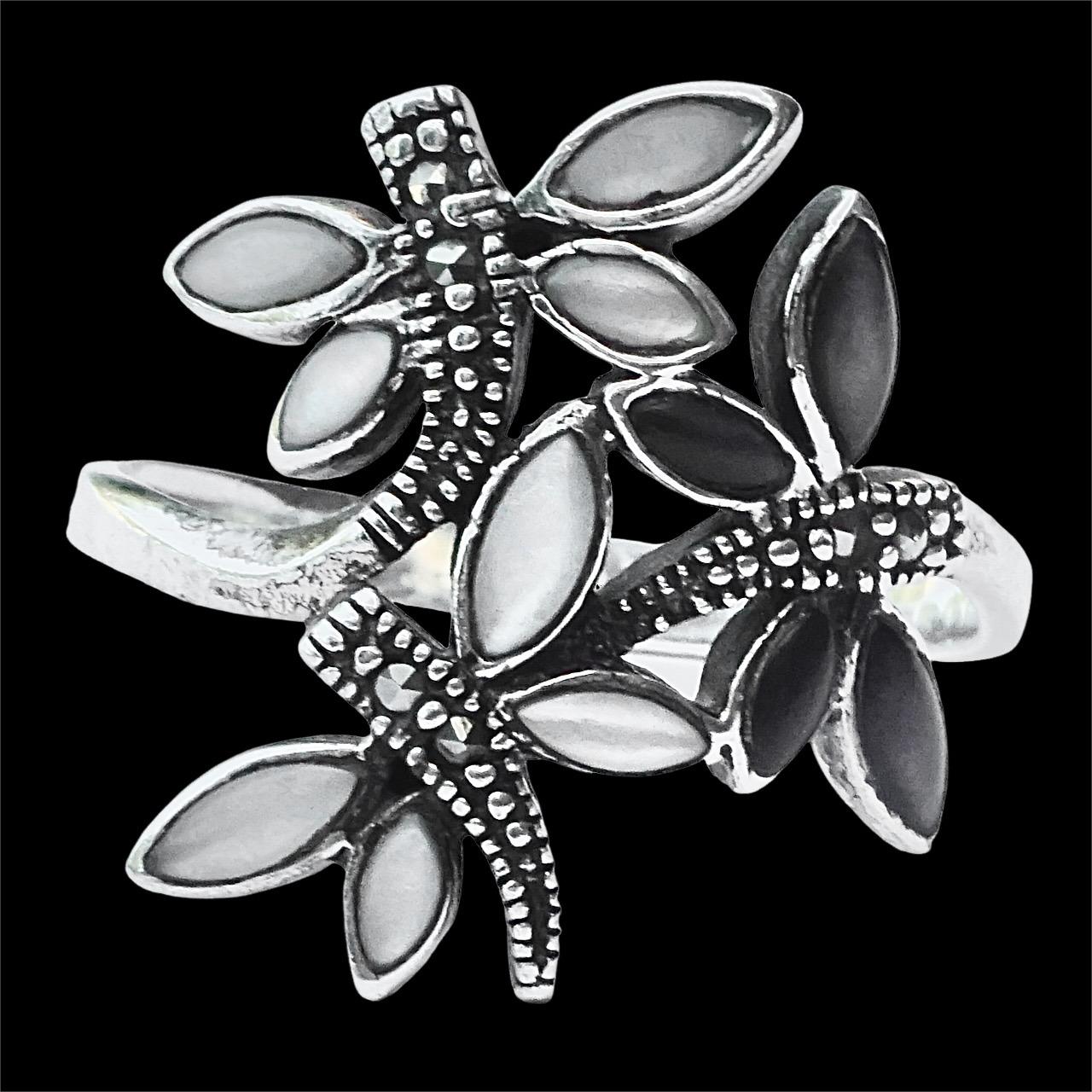 Anello Libellula in argento 925 con vetro Moonglow e Marcasites, circa anni '70 in vendita 3