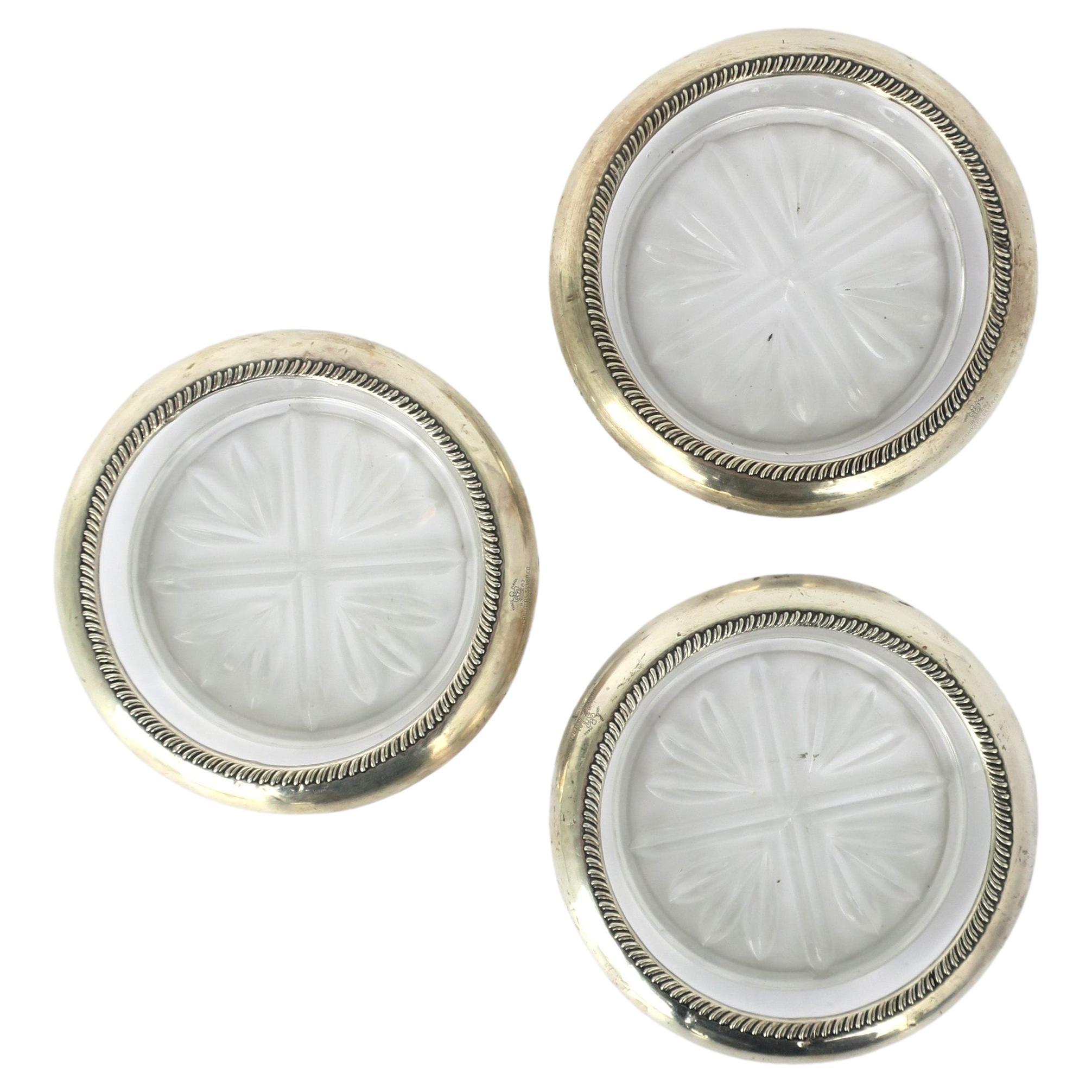 Sterling Silver Drink Cocktail Coasters, Set of 3