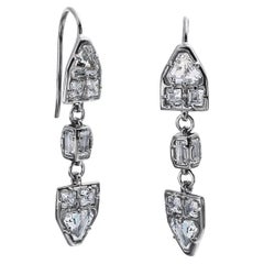 Used Sterling Silver Drop Earrings with Fancy Shaped White Topaz